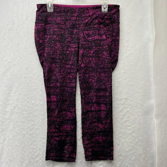 Old Navy Active Leggings Womens Sz L Pink Black Wide Waistband Pull On High rise - Picture 1 of 11